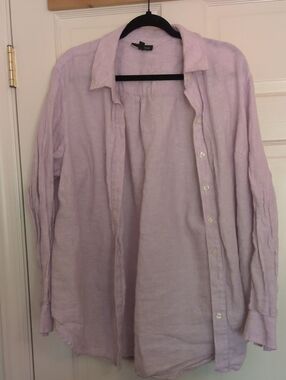 Lord & Taylor Light Lavender Linen Button-Down Shirt